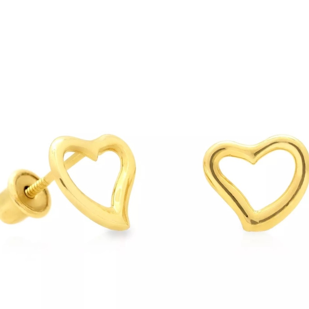 ONE LEFT⭐️14K Y Gold Open Heart Screwback Stud - Picture 2 of 2